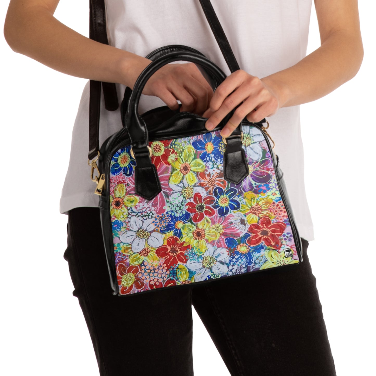 Shoulder Handbag - No. 241 - Flowers on Pink