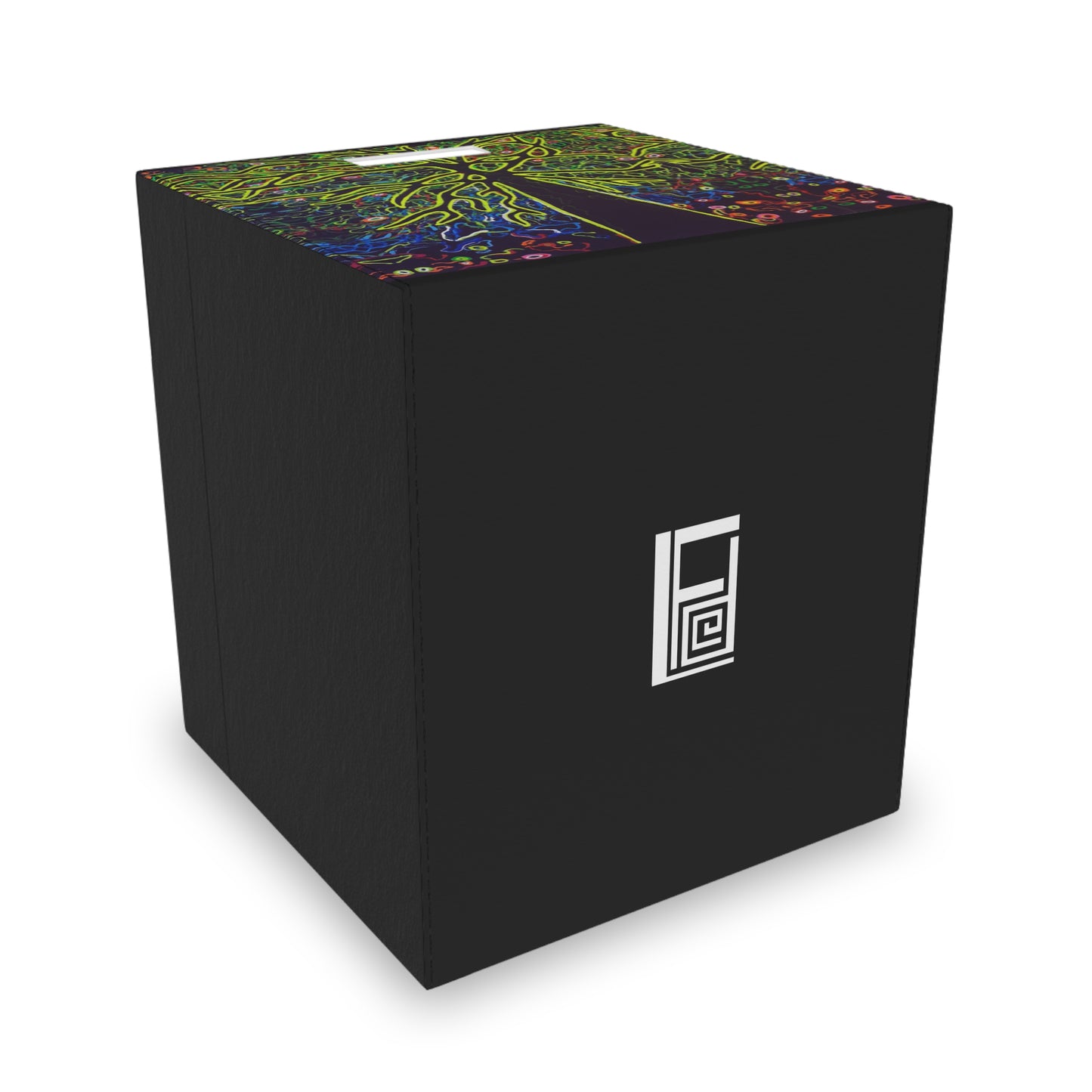 Felt Storage Box - No. 111 - 'Looking Up' - By Irish Artist Fiona de Lacy - Tree, multicoloured on black