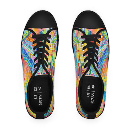 Women's Low Top Sneakers, Black Sole - No. 234 - Water Colour Abstract - By Irish Artist Fiona de Lacy