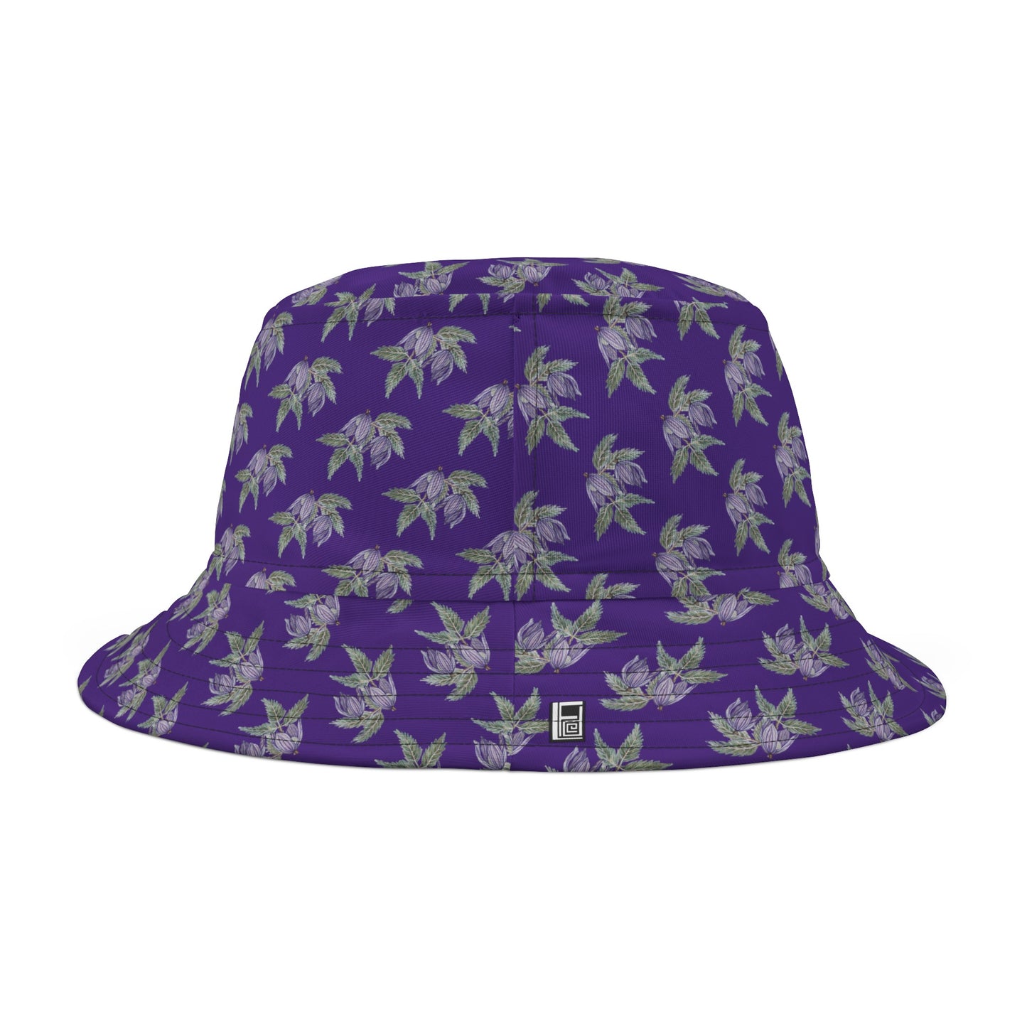 Bucket Hat  - No. 270 - Two Purple Drop Flowers on Purple - By Irish Artist Fiona de Lacy