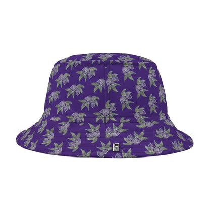 Bucket Hat  - No. 270 - Two Purple Drop Flowers on Purple - By Irish Artist Fiona de Lacy