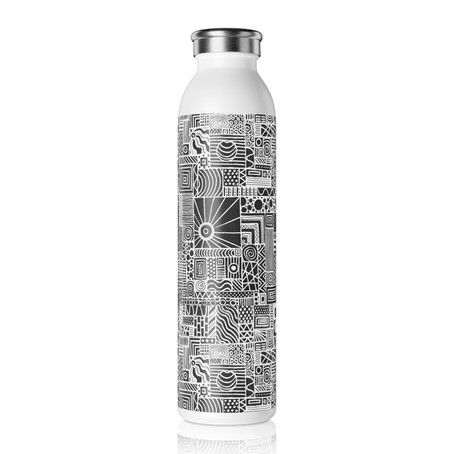 Slim Water Bottle - No. 252 - White on Black - By Irish Artist Fiona de Lacy