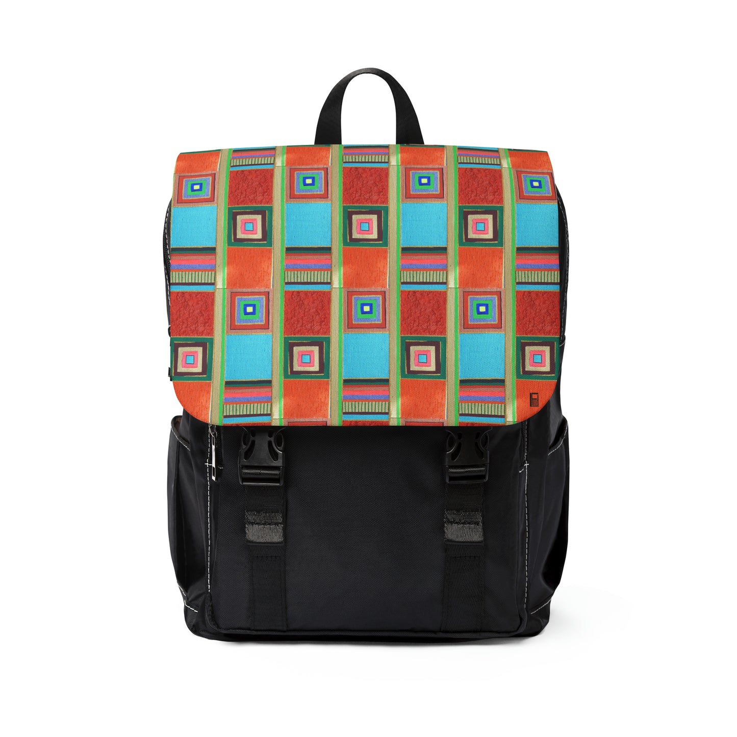 Casual Shoulder Backpack, No. 133 'Dyslexic' - By Irish Artist Fiona de Lacy - Orange, Red, Blue, Green, Gold