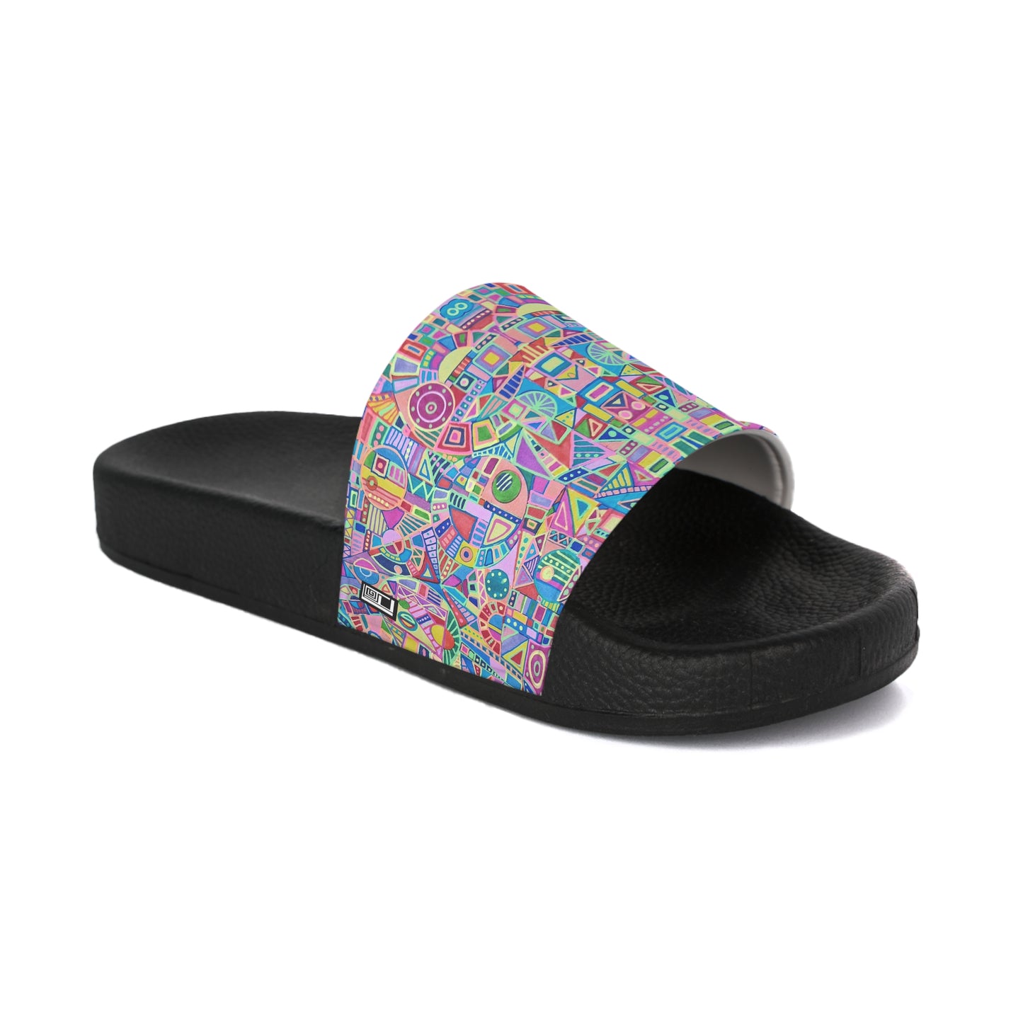 Women's Slide Sandals - No. 258 - 'Ram' - Multicoloured Abstract - By Irish Artist Fiona de Lacy