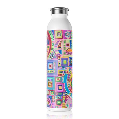 Slim Water Bottle - No. 260 Multicoloured Abstract -  By Irish Artist Fiona de Lacy