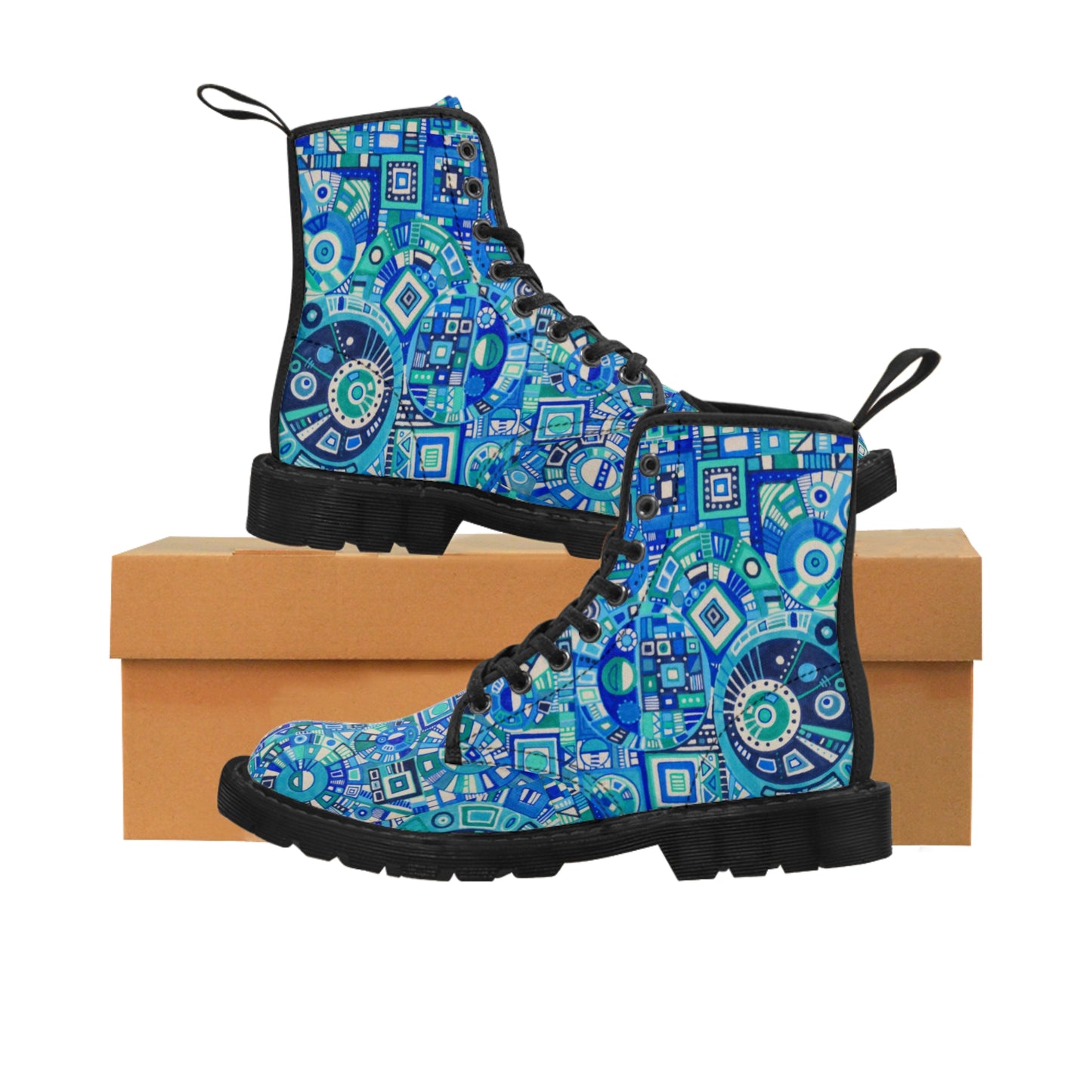 Women's Canvas Boots No. 262 - Blue Geometric