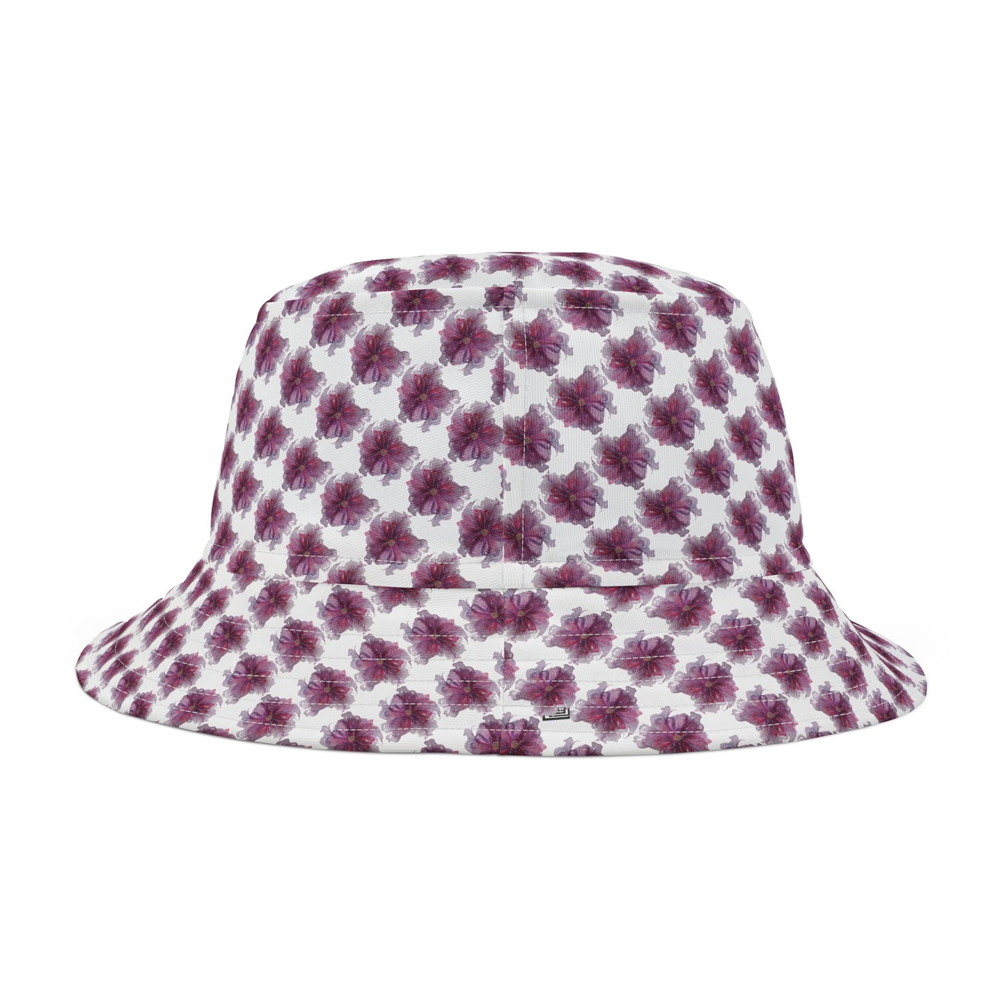 Bucket Hat  - No. 269 - Purple & Pink Flower on White - By Irish Artist Fiona de Lacy