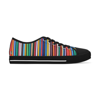 Women's Low Top Sneakers, Black Sole - No. 307 - Multicoloured Lines - By Irish Artist Fiona de Lacy