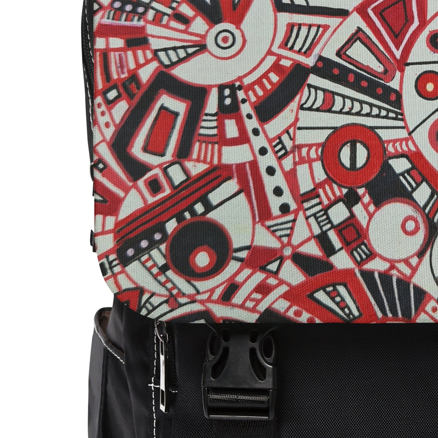 Casual Shoulder Backpack,  No. 276 Red, White and Black Geometric Abstract -  By Irish Artist Fiona de Lacy