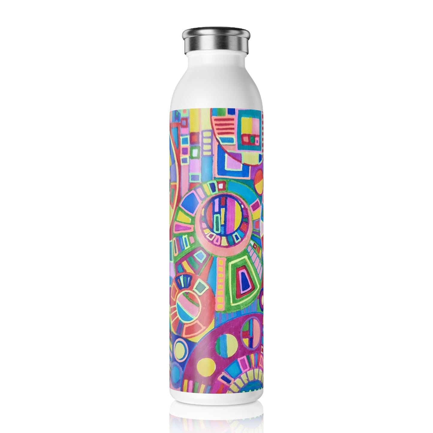 Slim Water Bottle - No. 261 Multicoloured Abstract -  By Irish Artist Fiona de Lacy