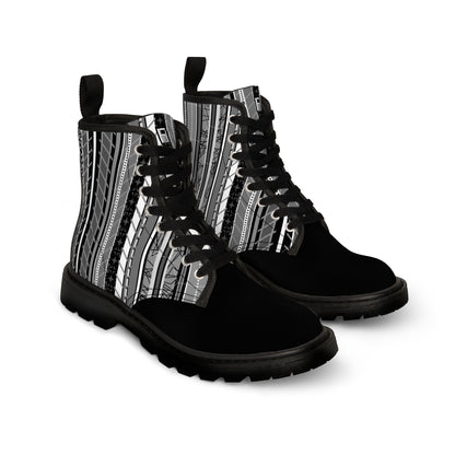 Women's Canvas Boots - No. 298  - Black & White Lines