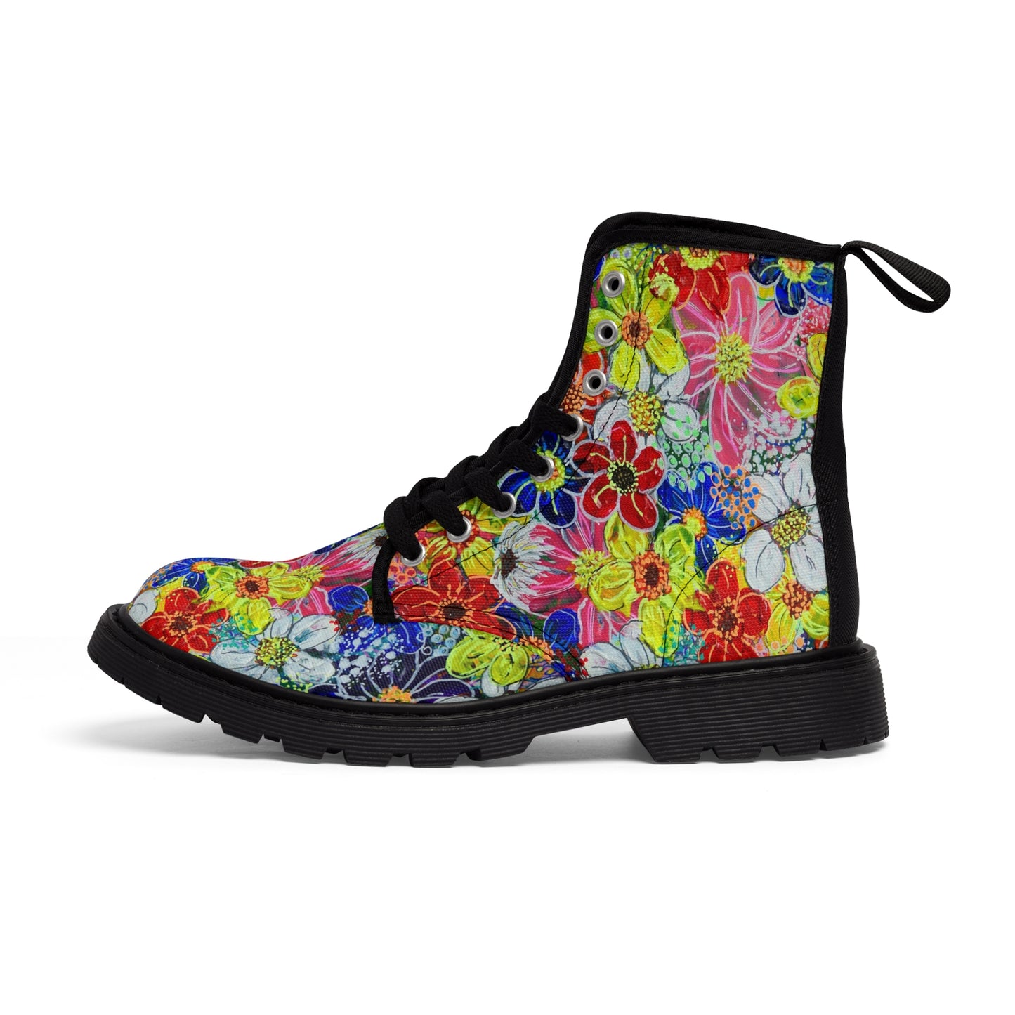 Women's Canvas Boots - No. 241  - Flowers on pink