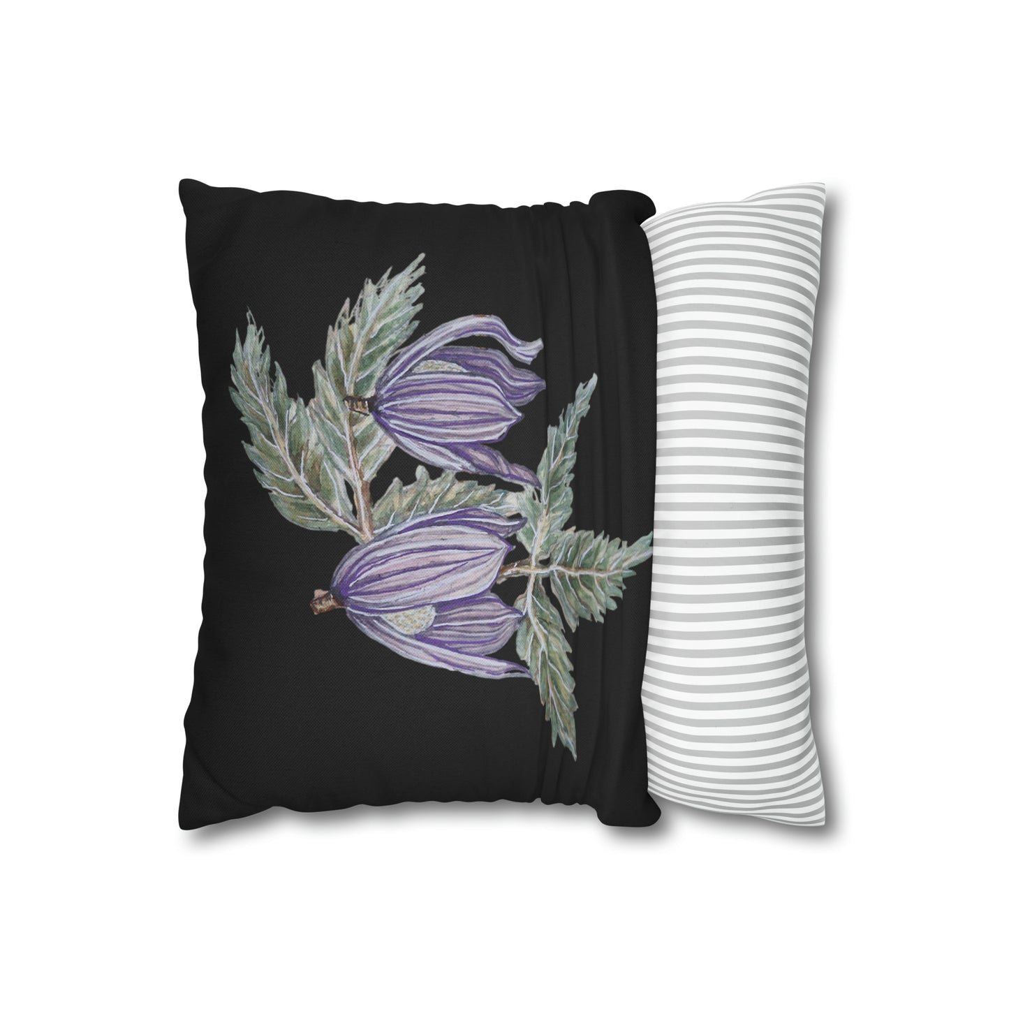 Cushion Pillow Case - No. 270 - Purple Drop Flowers on Black