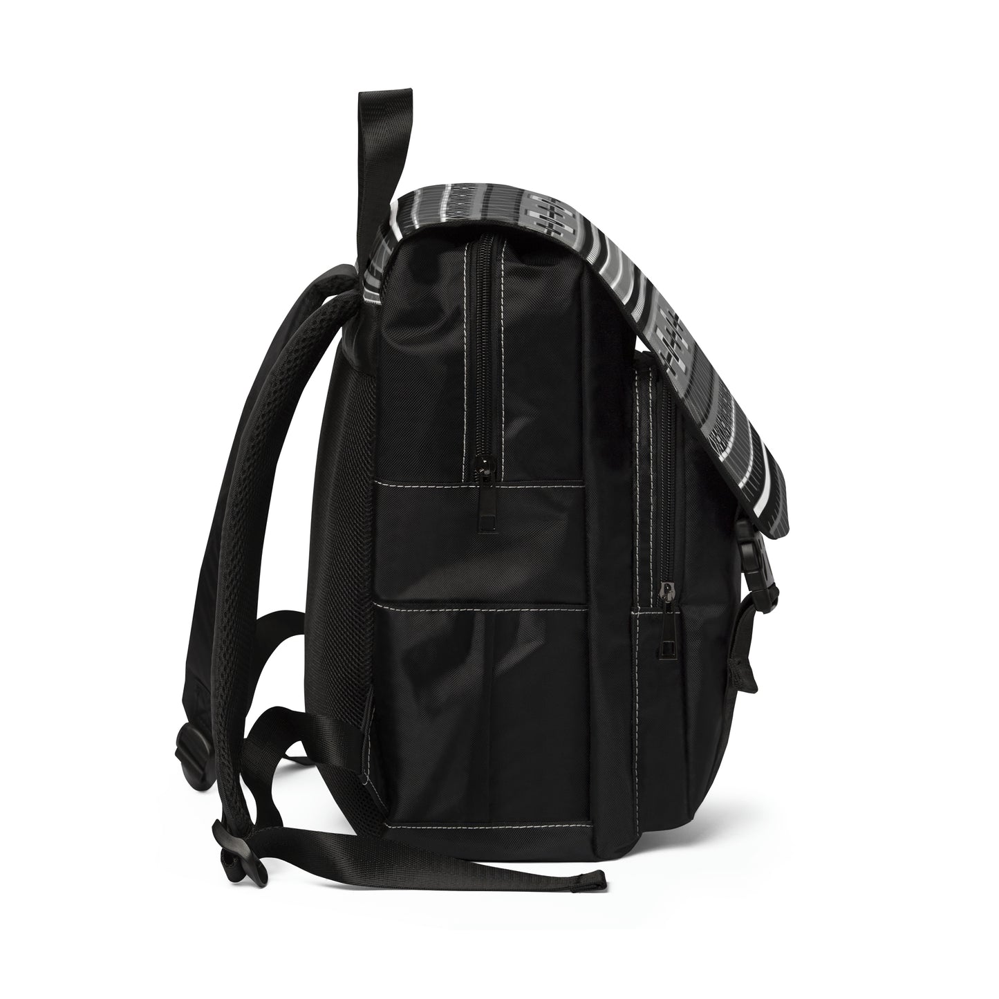 Casual Shoulder Backpack,  No. 298 B Black, White and Grey Stripe -  By Irish Artist Fiona de Lacy