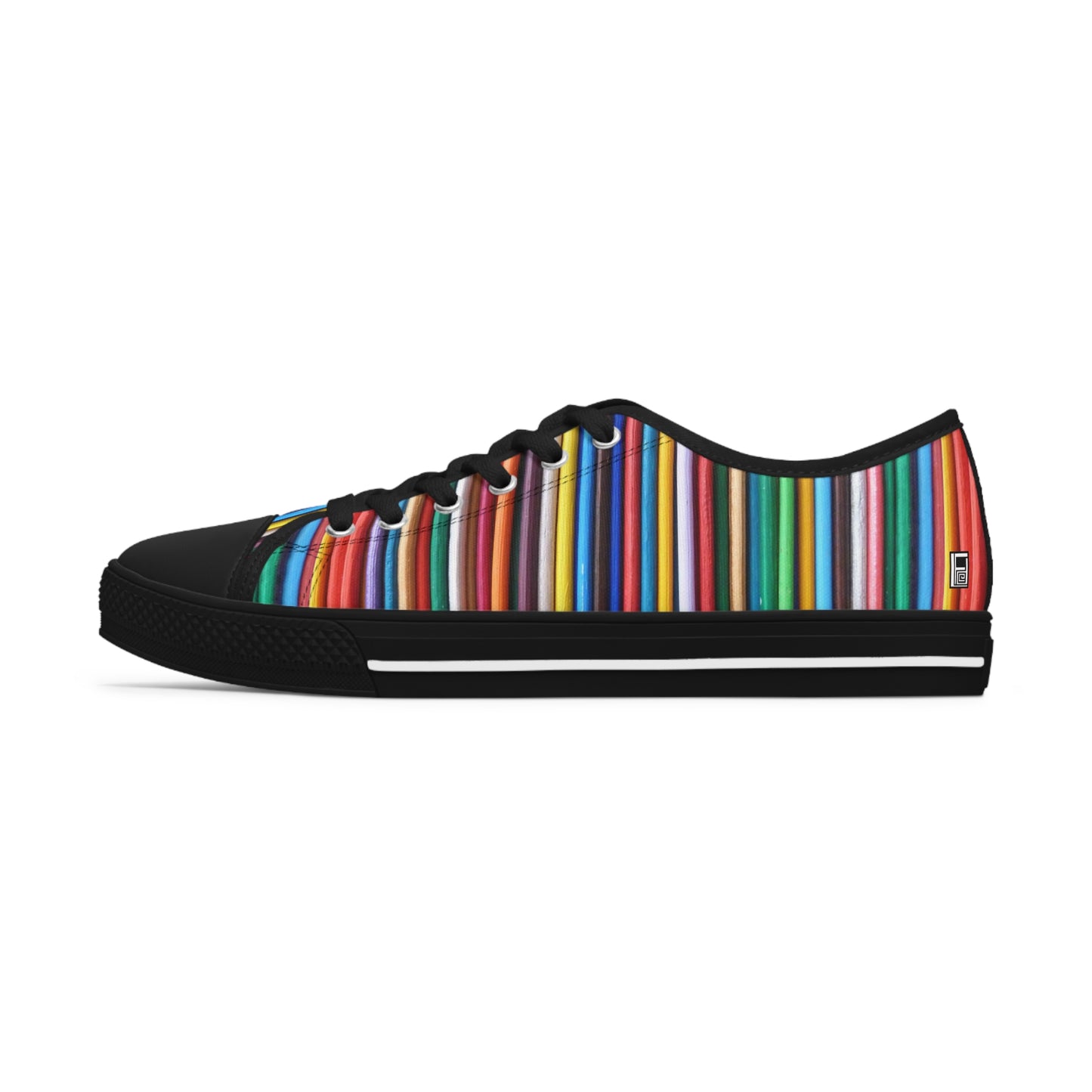 Women's Low Top Sneakers, Black Sole - No. 307 - Multicoloured Lines - By Irish Artist Fiona de Lacy