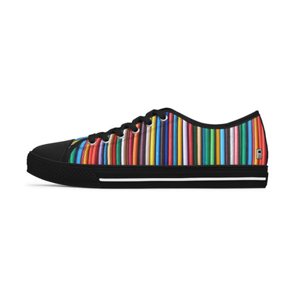 Women's Low Top Sneakers, Black Sole - No. 307 - Multicoloured Lines - By Irish Artist Fiona de Lacy