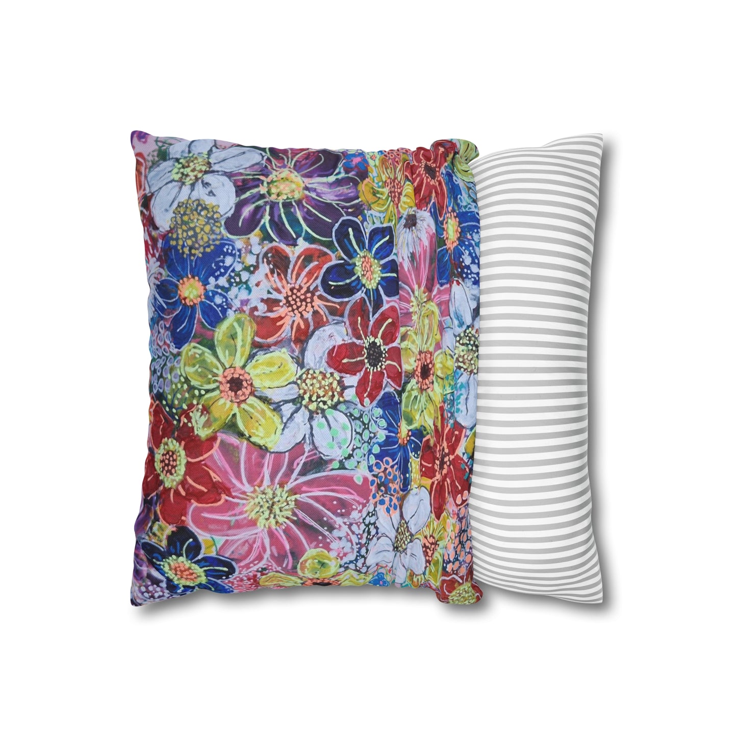 Cushion Pillow Case - No. 240 - Multicoloured Flowers on Pink