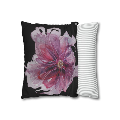 Cushion Pillow Case - No 269 Pink / Purple Flower on Black