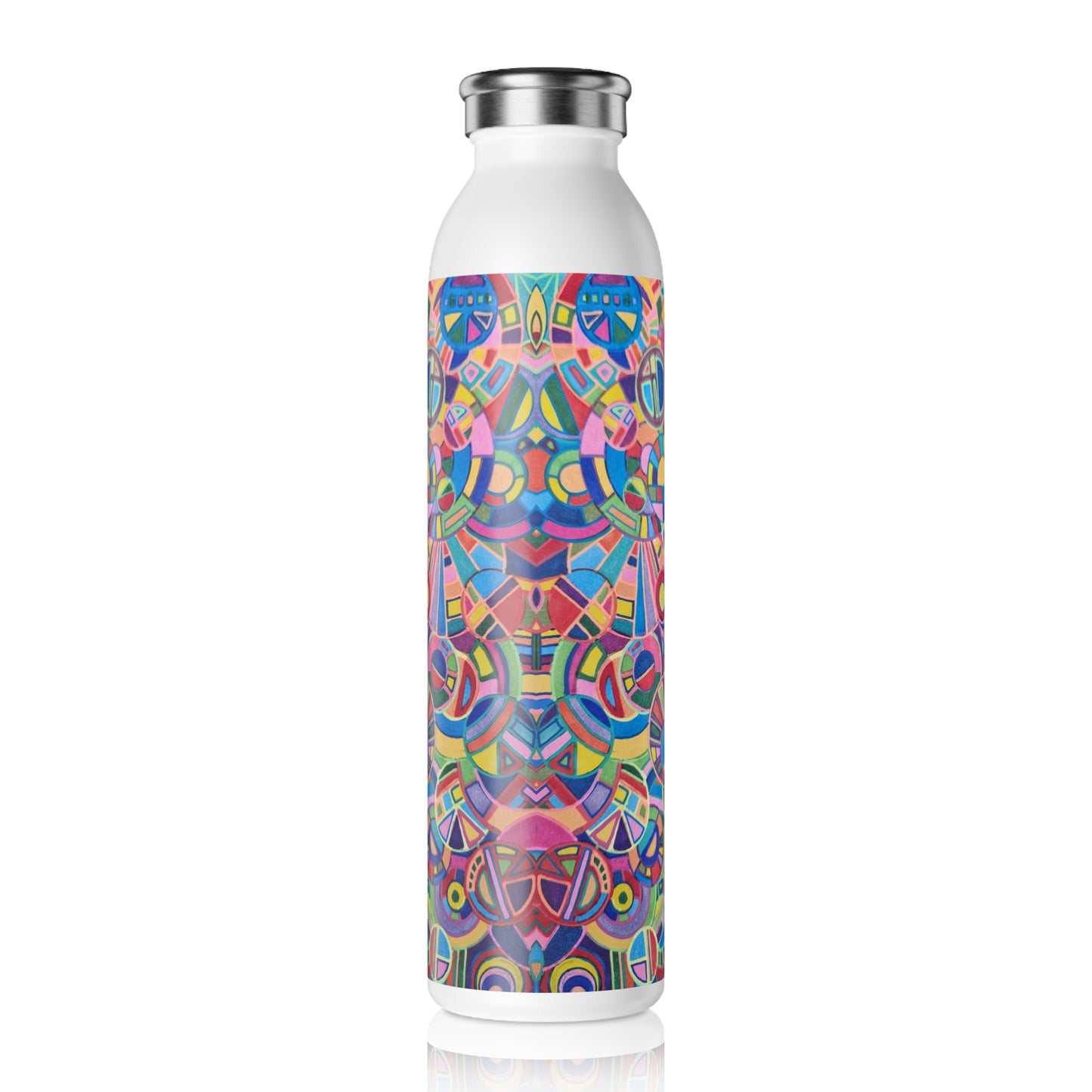 Slim Water Bottle - No. 265 - Multicoloured Circles - By Irish Artist Fiona de Lacy