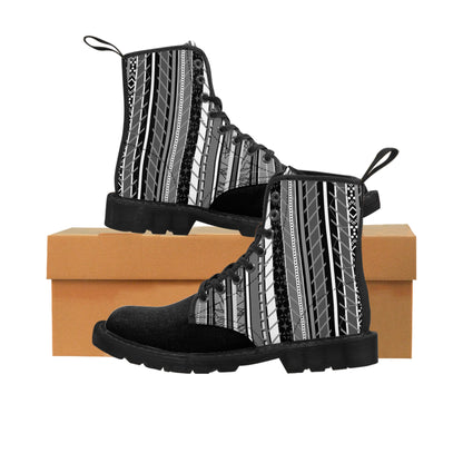 Women's Canvas Boots - No. 298  - Black & White Lines