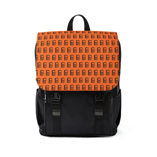 Casual Shoulder Backpack,  No. 000 - Artists Logo on Orange -  By Irish Artist Fiona de Lacy