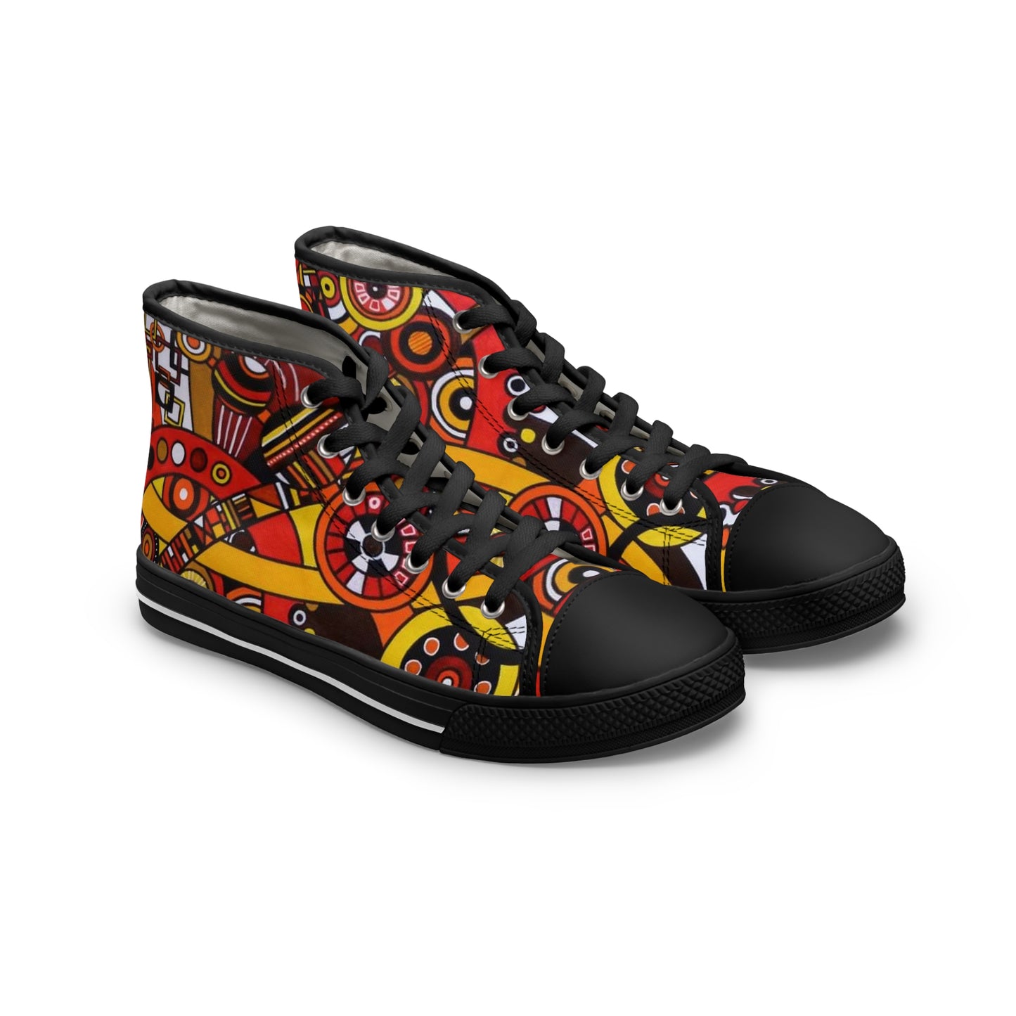 Women's High Top Sneakers - No. 222 - 'Clockworks' - By Irish Artist Fiona de Lacy - Orange, Red, Black,Yellow