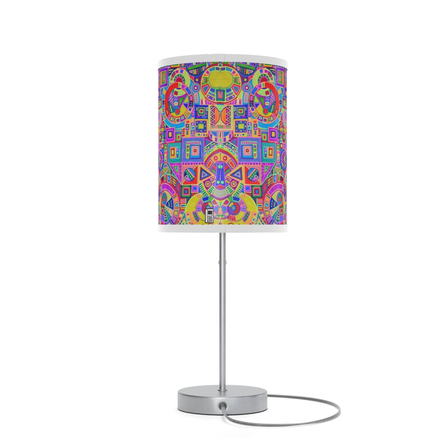 Lamp on a Stand, US|CA plug - No. 260 - Multicolour Abstract on Pink