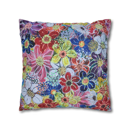 Cushion Pillow Case - No. 241 - Multicoloured Flowers on Pink