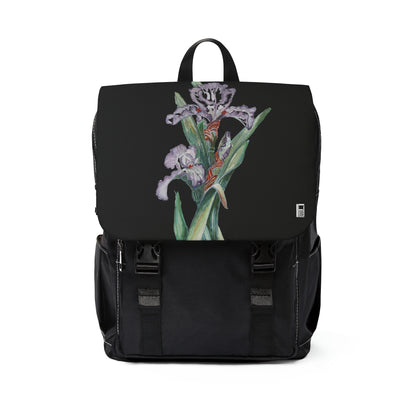 Casual Shoulder Backpack,  No. 272 Purple Orchid on Black -  By Irish Artist Fiona de Lacy