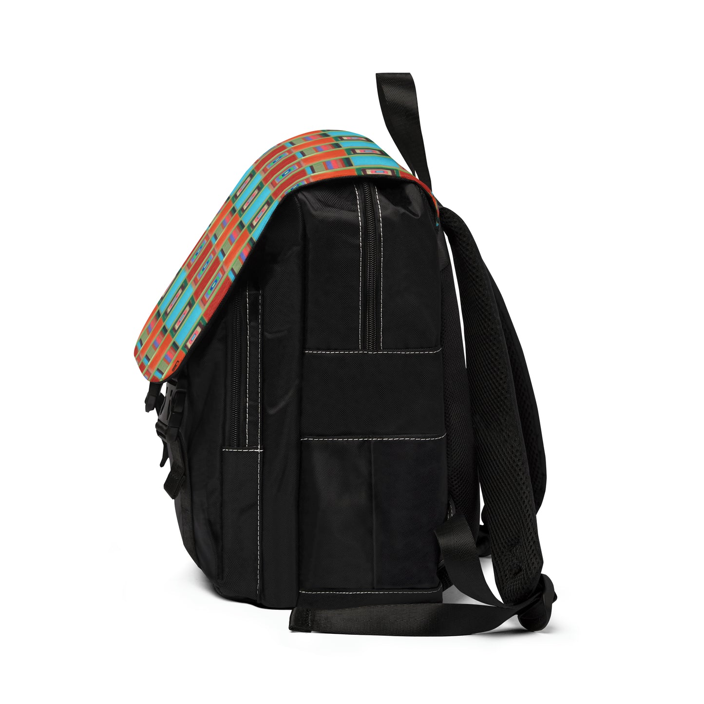 Casual Shoulder Backpack, No. 133 'Dyslexic' - By Irish Artist Fiona de Lacy - Orange, Red, Blue, Green, Gold