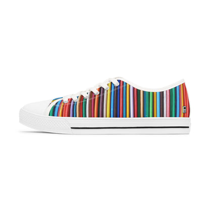 Women's Low Top Sneakers, Black Sole - No. 307 - Multicoloured Lines - By Irish Artist Fiona de Lacy