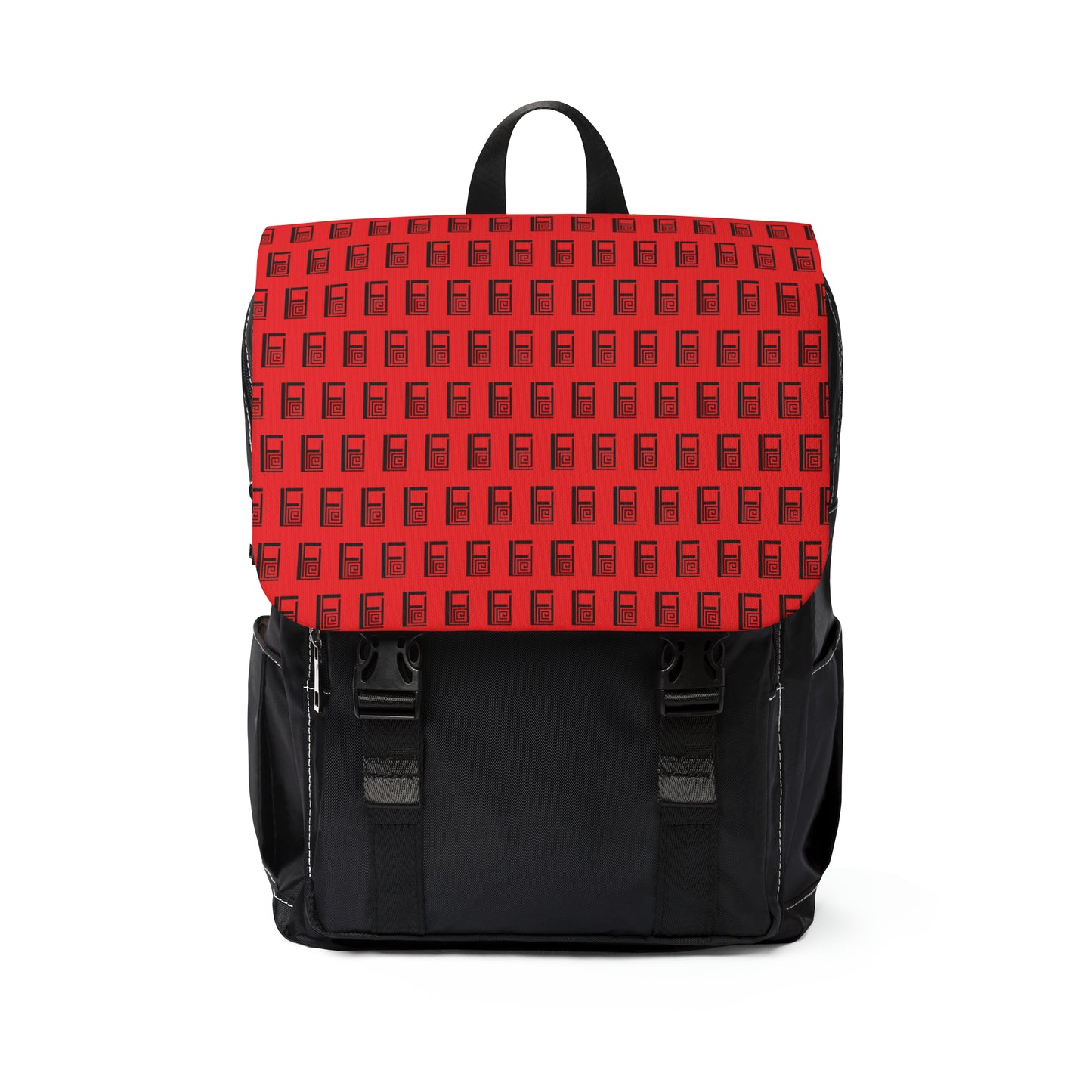 Casual Shoulder Backpack,  No. 000 - Artists Logo on Red - By Irish Artist Fiona de Lacy