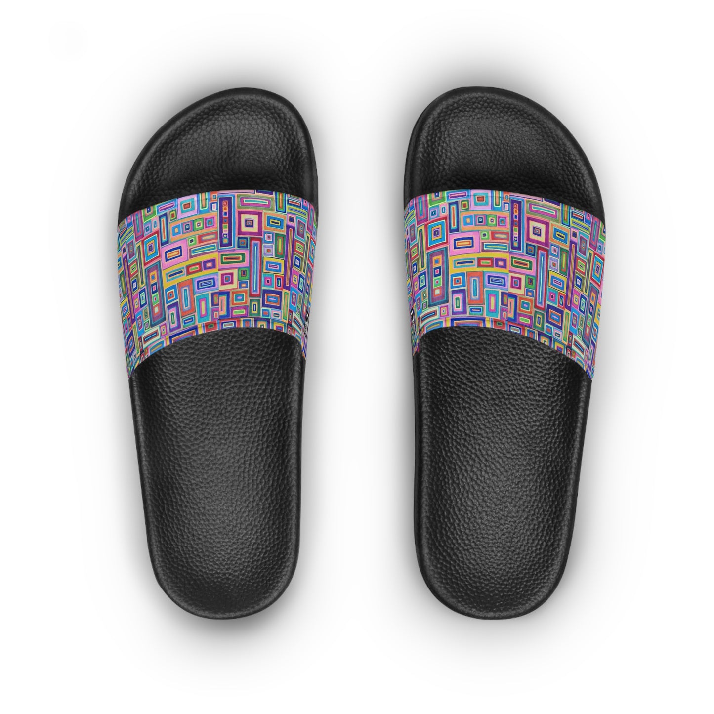 Women's Slide Sandals - No. 264 - Multicoloured Rectangles - By Irish Artist Fiona de Lacy