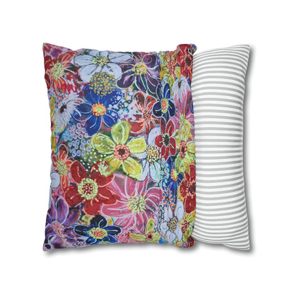 Cushion Pillow Case - No. 241 - Multicoloured Flowers on Pink