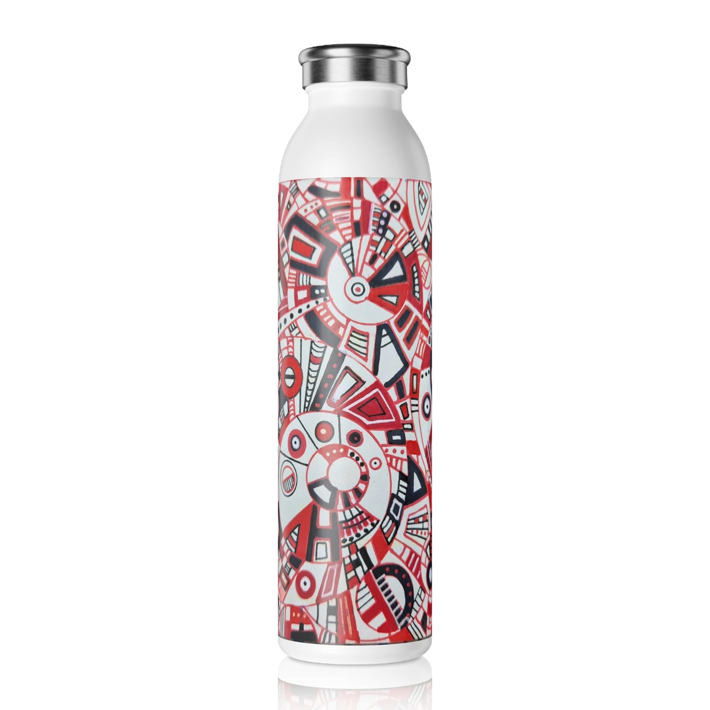 Slim Water Bottle - No. 276 - Red, Black & White Geometric Abstract - By Irish Artist Fiona de Lacy