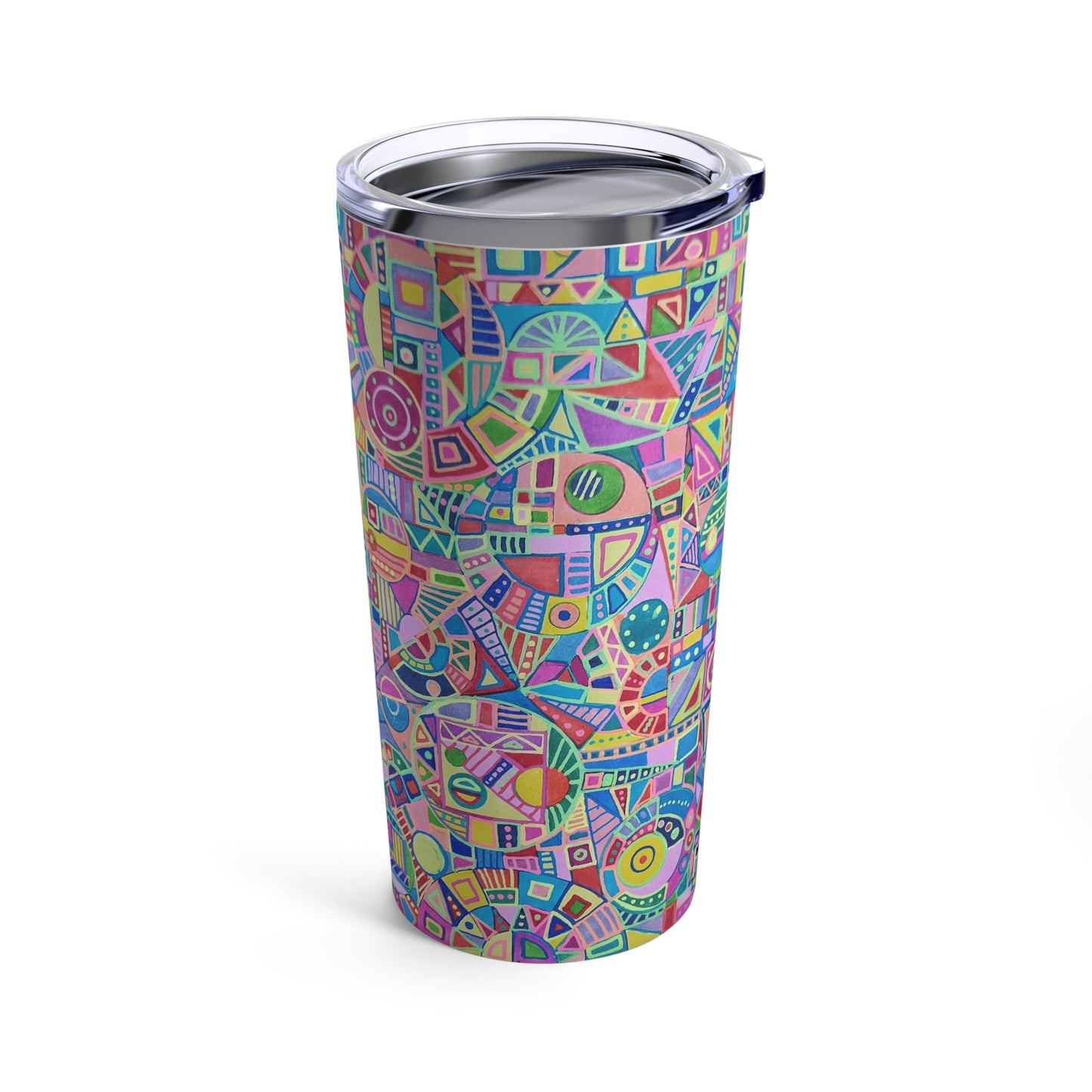 Tumbler 20oz - No. 258 Multicoloured abstract Teddy - By Irish Artist Fiona de Lacy