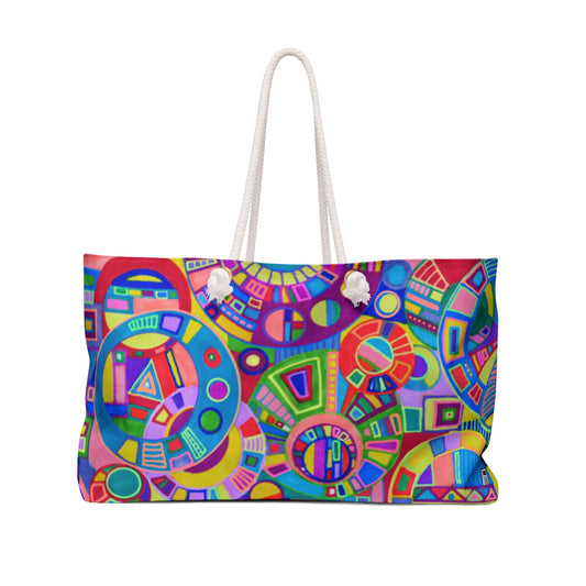 Weekender Bag / Beach Bag / Overnight Bag - No. 261 Multicoloured Coloured Geometric - by Irish Artist Fiona de Lacy