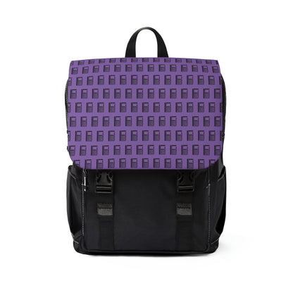 Casual Shoulder Backpack,  No. 000 - Artists Logo on Purple -  By Irish Artist Fiona de Lacy