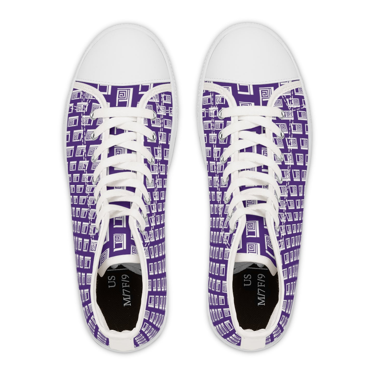 Women's High Top Sneakers - No. 000PE - White Logo On Purple - By Irish Artist Fiona de Lacy