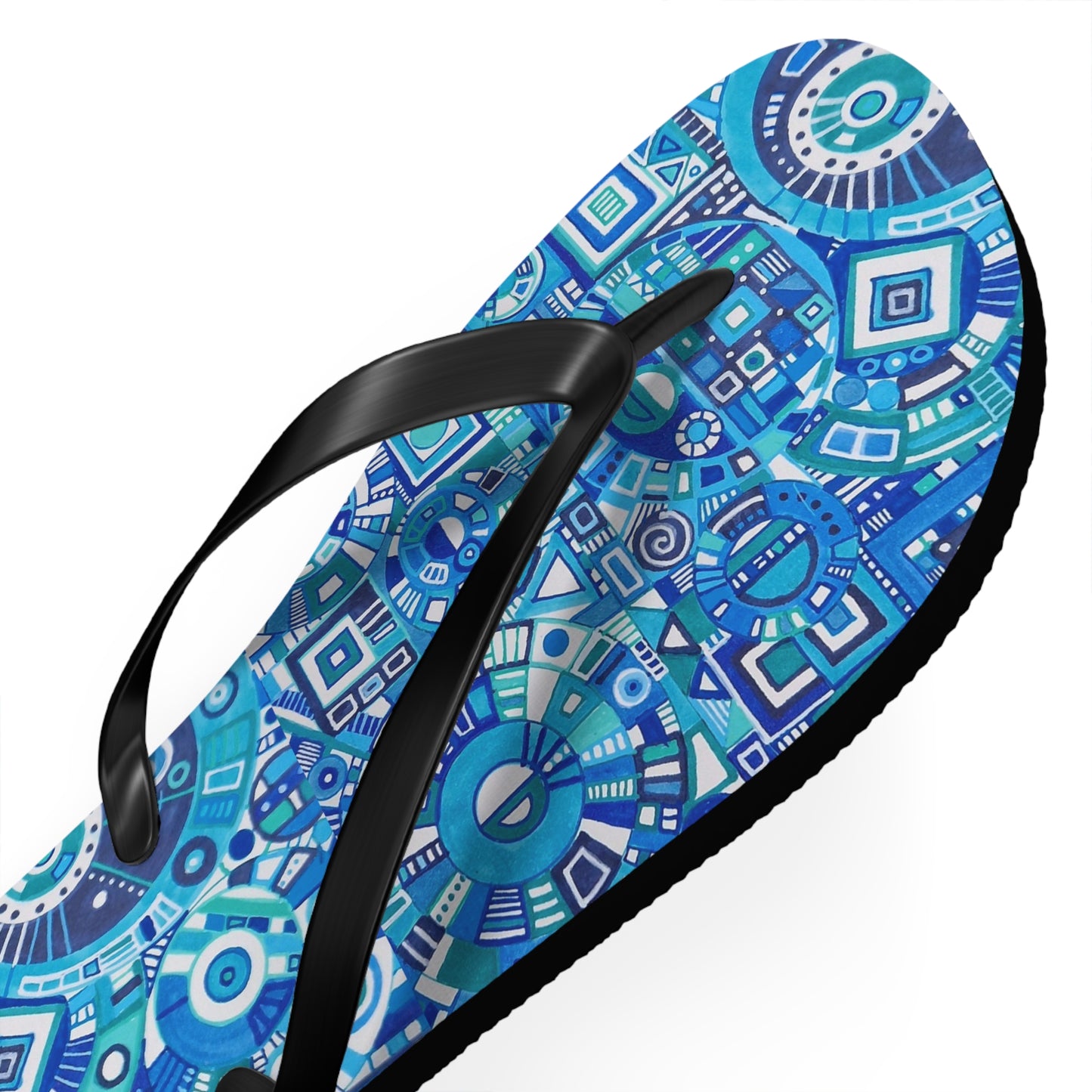 Flip Flops - No. 262 - Blue, White, Navy Geometric Abstract - By Irish Artist Fiona de Lacy