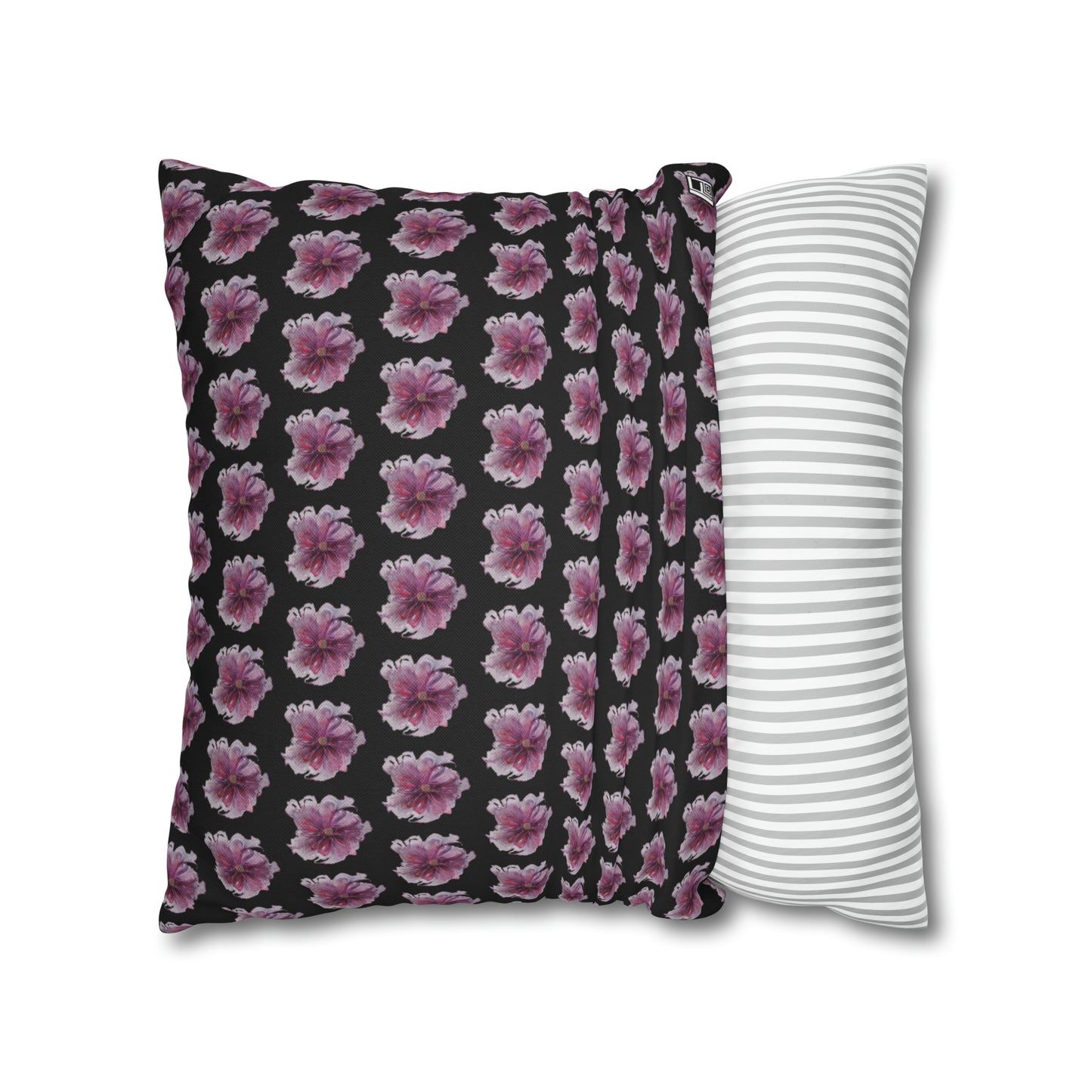 Cushion Pillow Case - No 269 Pink / Purple Flower on Black