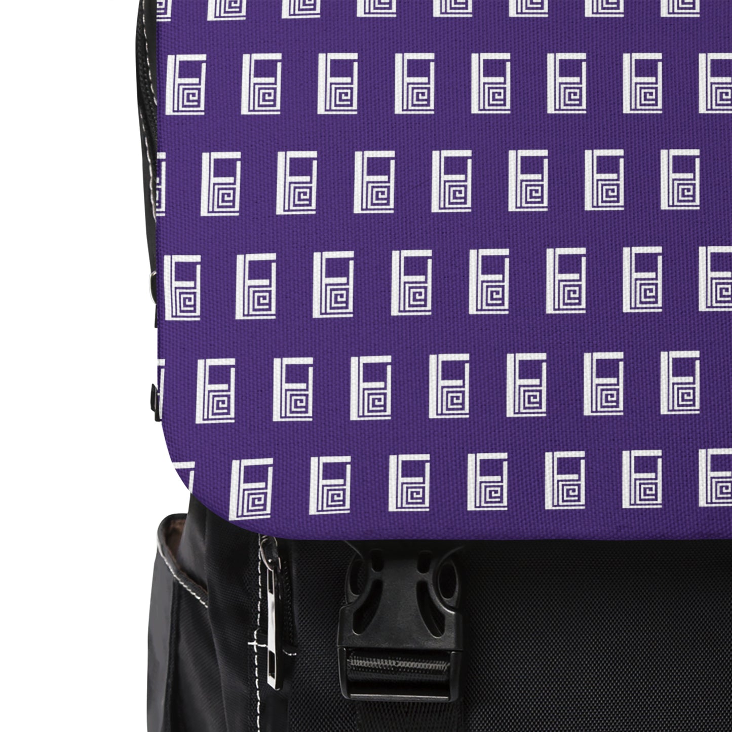 Casual Shoulder Backpack,  No. 000 - Artists Logo on Purple -  By Irish Artist Fiona de Lacy