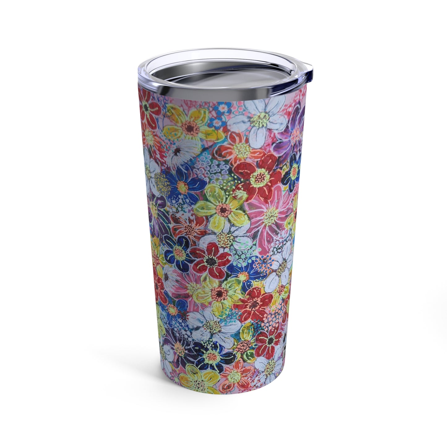 Tumbler 20oz - No.  241 - Multicoloured Flowers - By Irish Artist Fiona de Lacy