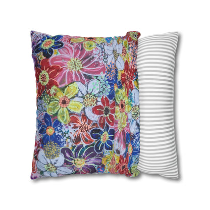 Cushion Pillow Case - No. 240 - Multicoloured Flowers on Pink