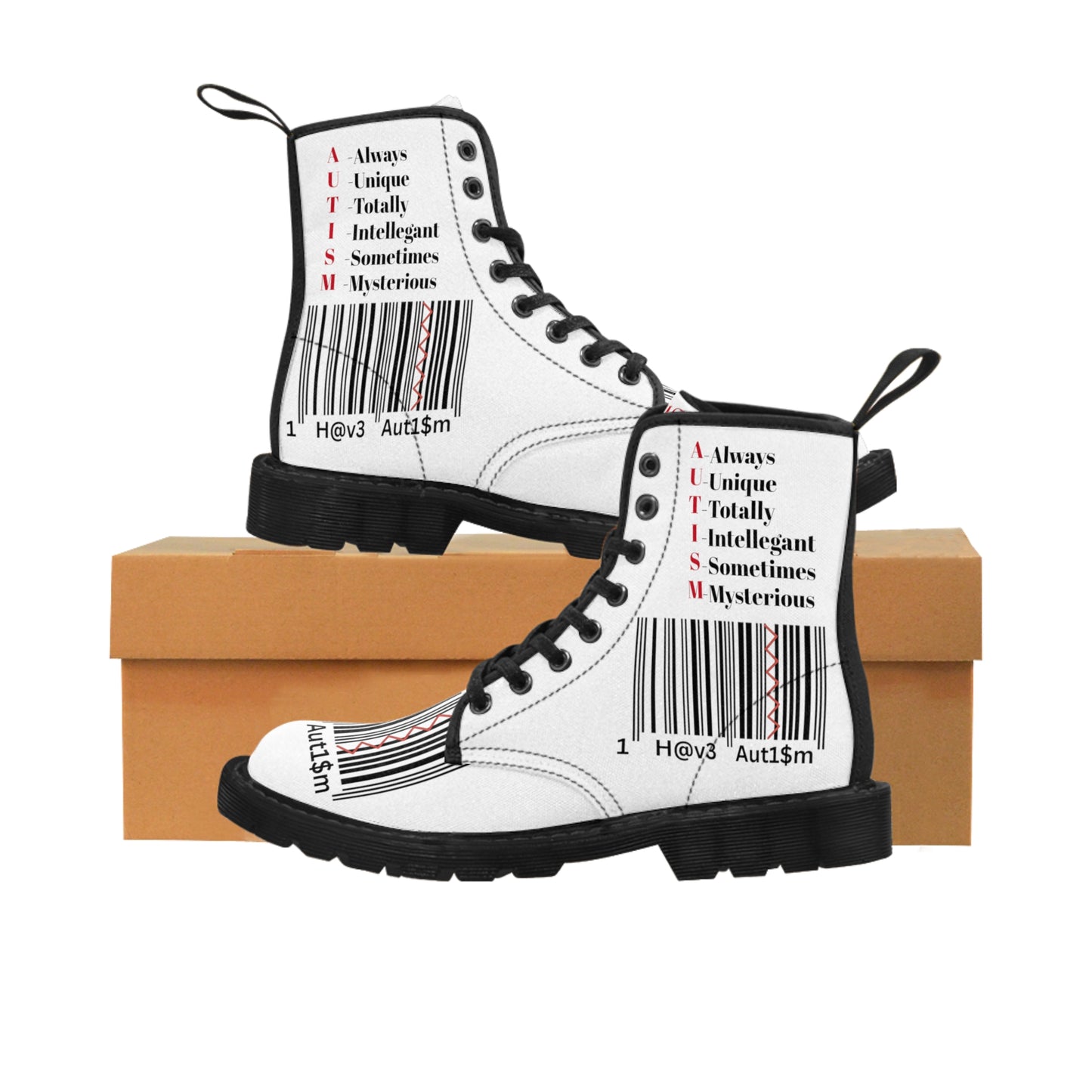 Women's Canvas Boots - No. 236  - '1 h@V3  Aut1$m' - 'Autism Rocks'