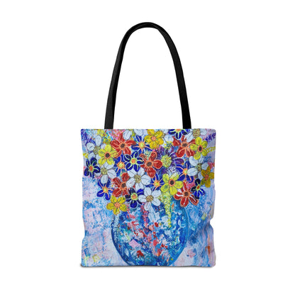 Tote Bag  - No. 242 - Blue round vase of Flowers