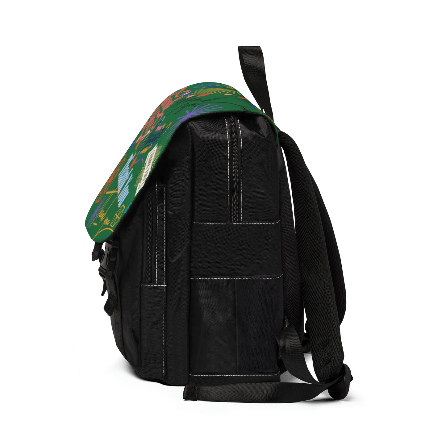 Casual Shoulder Backpack,  No. 312 - 'Thank You' on Green - By Irish Artist Fiona de Lacy