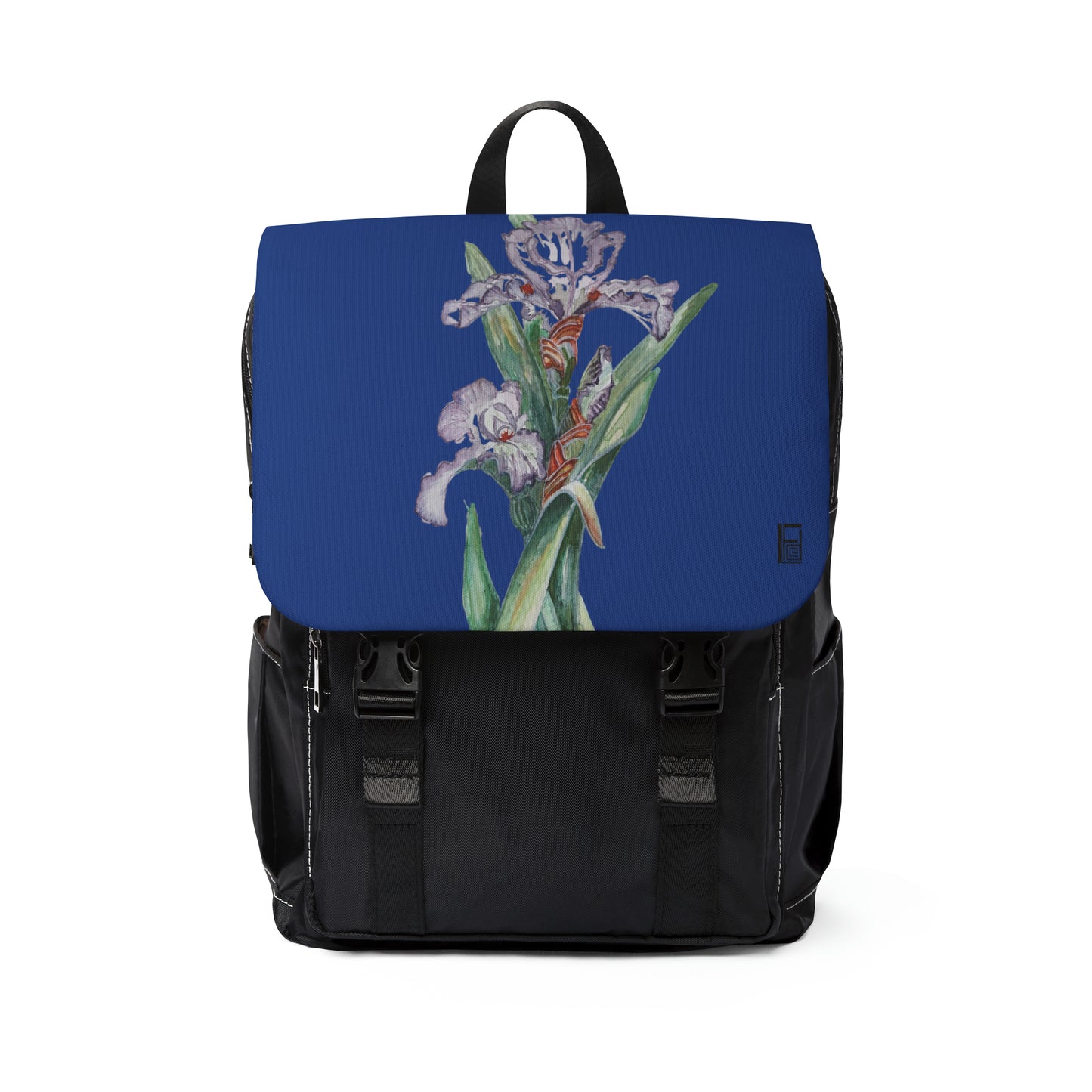 Casual Shoulder Backpack,  No. 272 Purple Orchid on Navy -  By Irish Artist Fiona de Lacy