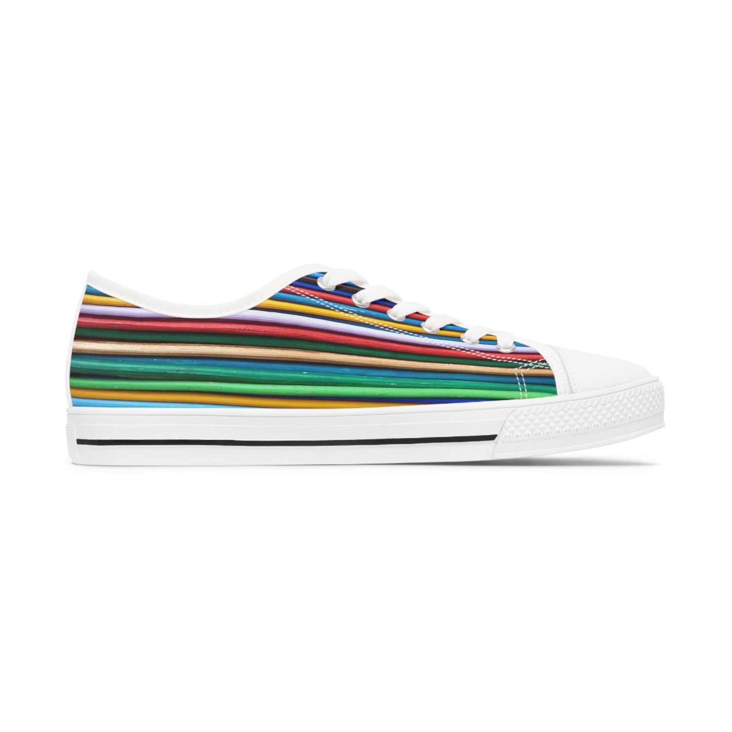 Women's Low Top Sneakers, Black Soles - No. 307 B - Multicoloured Lines