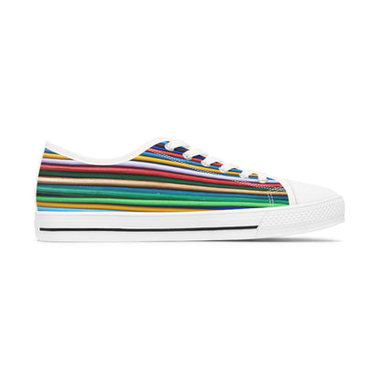 Women's Low Top Sneakers, Black Soles - No. 307 B - Multicoloured Lines